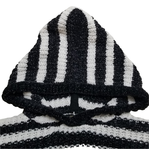 FOREVER 21 Hooded Sweater Juniors 13/14 Black White Striped New - Picture 12 of 16